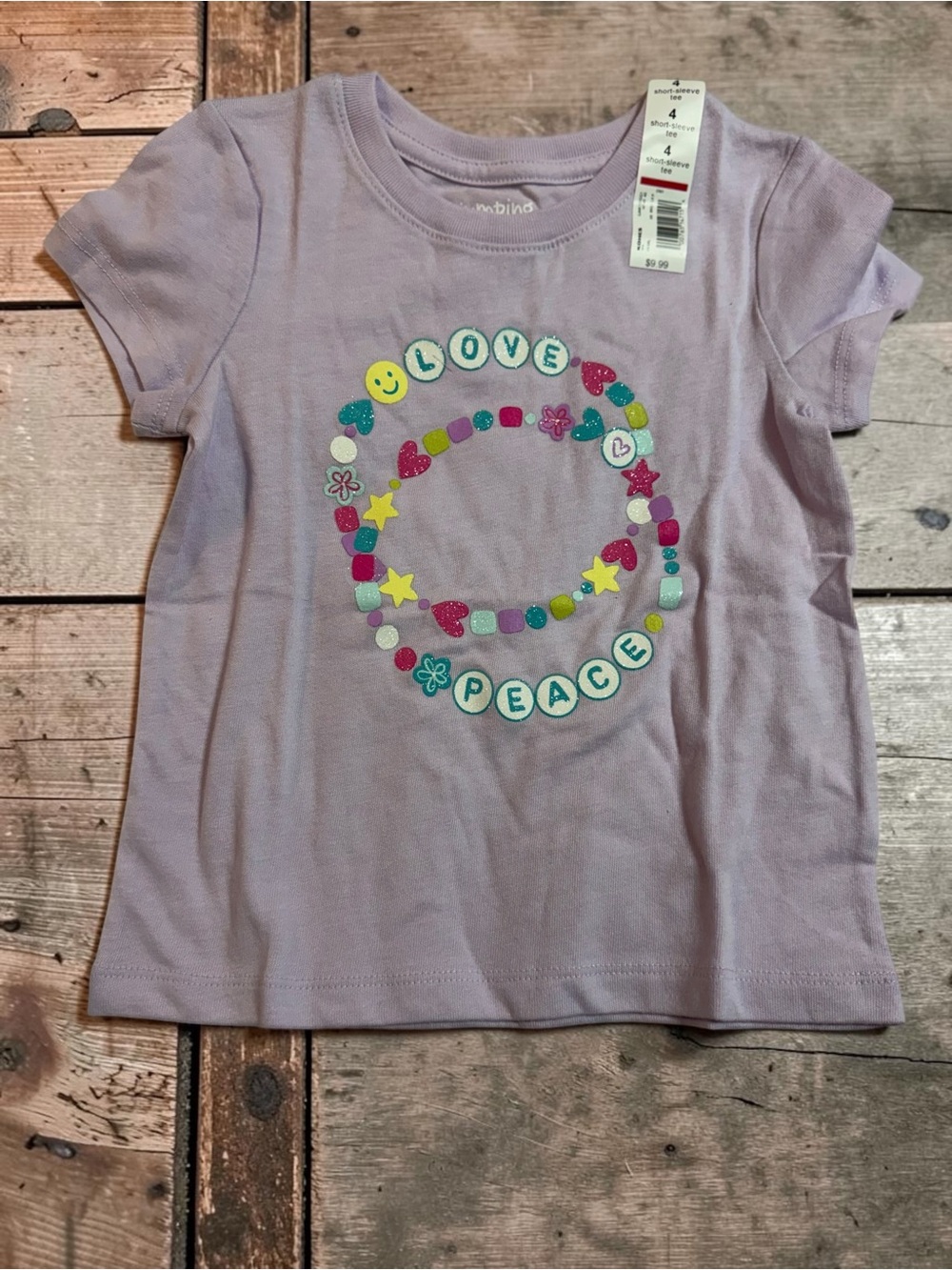 Love Peace Friendship Bracelet Tee NWT Girls 4 Lavender Glitter Beads Kidcore
